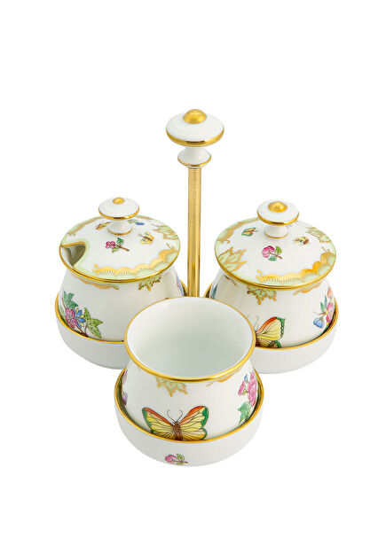 Rothschild Desenli Porselen 3 Bölmeli Baharatlık