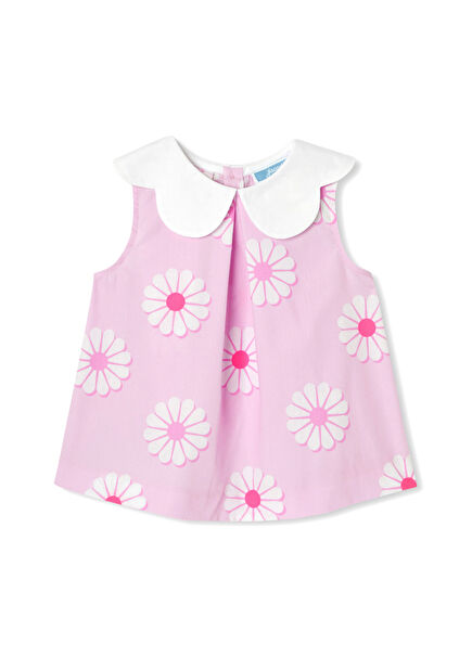 Pink Floral Patterned Sleeveless Baby Girl Blouse