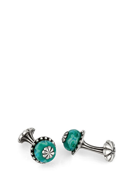 Glass Beads Floral Fx Silver Cufflinks