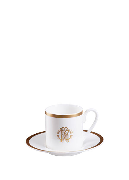 Silk Gold Beyaz Porselen Türk Kahvesi Fincan ve Tabağı