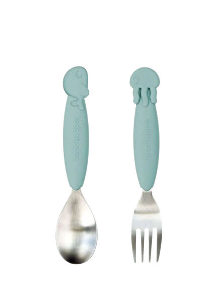 Sea Friends Blue Steel Kids Fork and Spoon Set