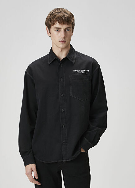 Siyah Logo Baskılı Dış Gömlek