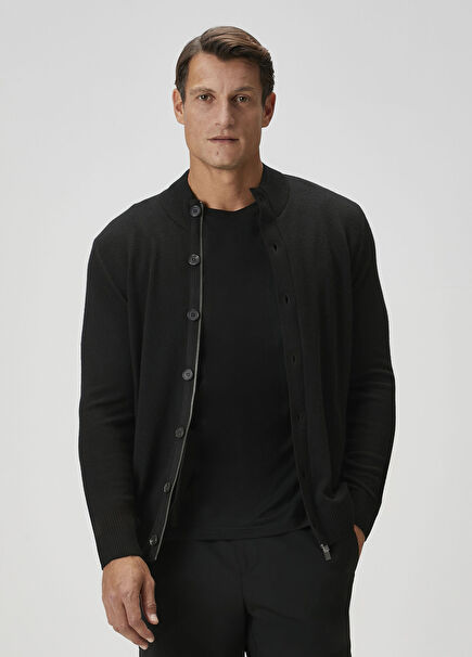 Black Wool Knit Cardigan