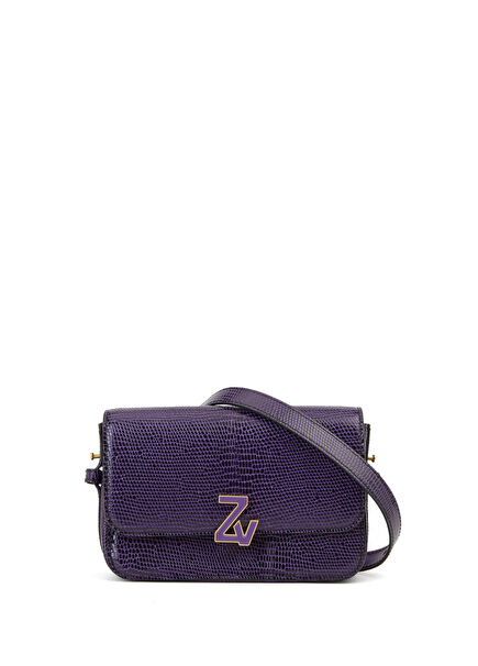 Lila Dokulu Kadın Deri Çapraz Çanta