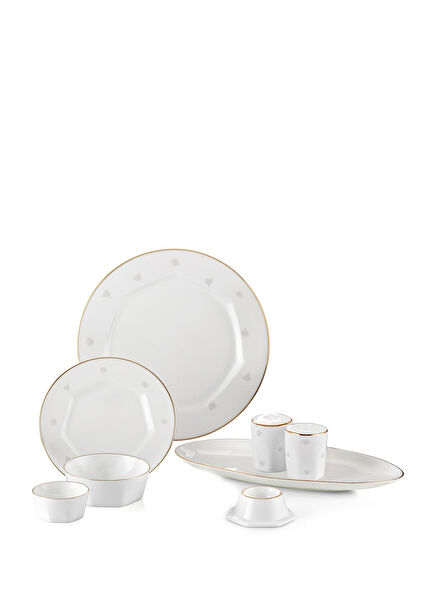 Mislina Lotus Gold 6 Person 34 Piece Bone China Breakfast Set