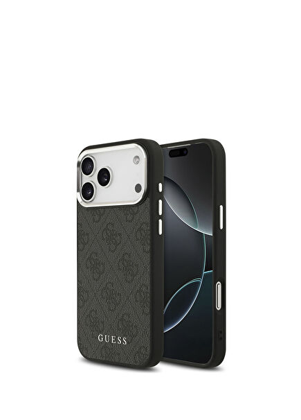 iPhone 17 Pro Max 4G Desenli Klasik Yazı Logolu Magsafe Uyumlu Siyah Telefon Kılıfı