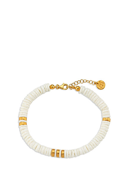 Chipped Howlite Women's Gold Plated Bracelet