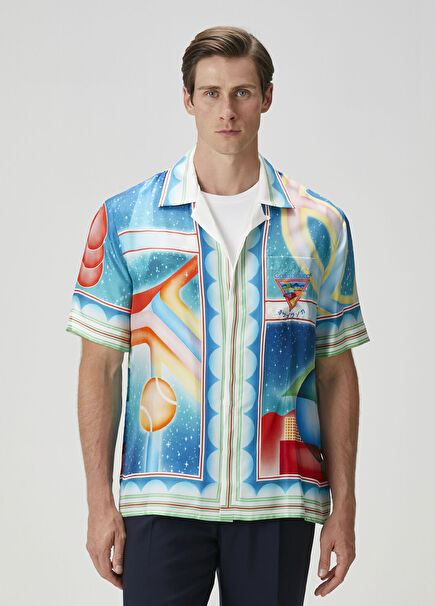 Colorblocked Desenli İpek Gömlek