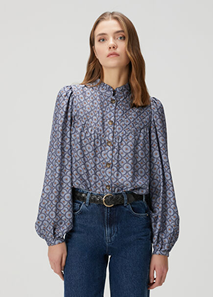 Daria Blue Patterned Blouse