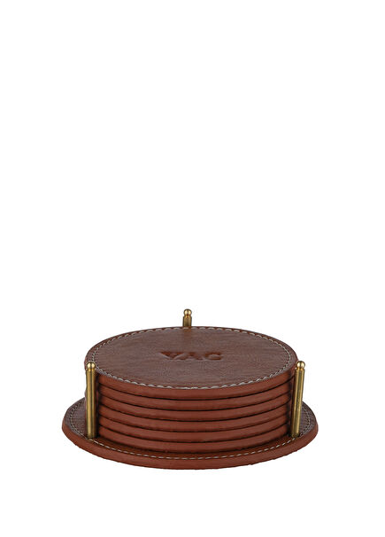 Tan Leather Set of 6 Coasters
