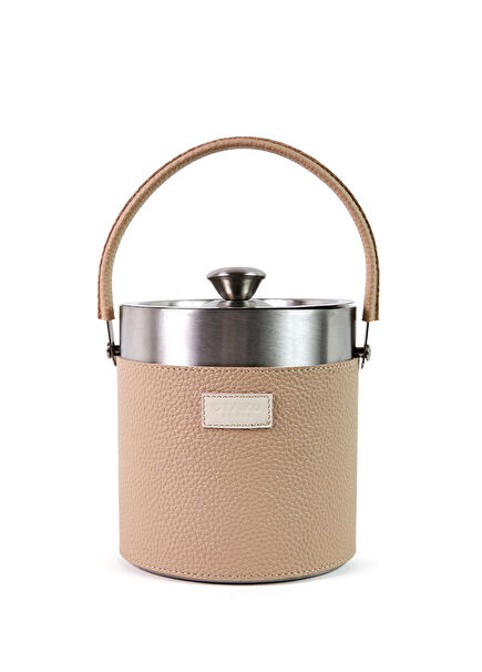 Cream Leather-Covered Ice Bucket
