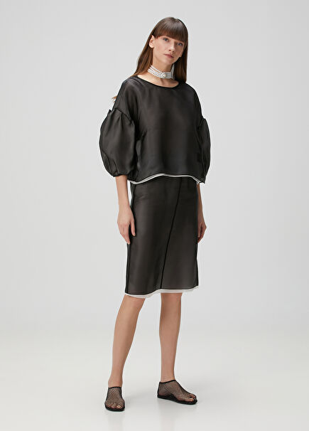 Crayon Black Midi Organza Silk Skirt