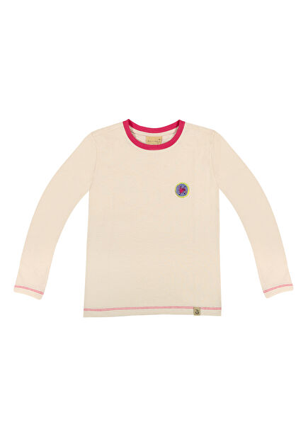 Left and Right Face Ecru Long Sleeve Girl T-Shirt