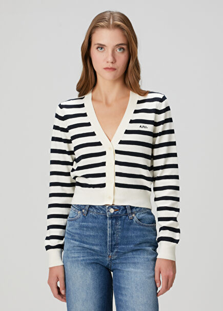 Gaelle Lacivert Krem Çizgili Hırka