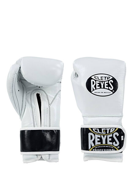 White Leather Strap Attached Thumb And Hook Loop Closure Boxing Gloves