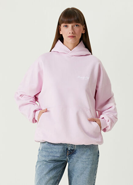 Pembe Kapüşonlu Logolu Sweatshirt