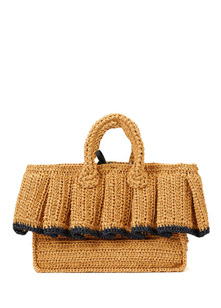 Terra Mini Frill Siyah Naturel Kadın Rafya Çanta