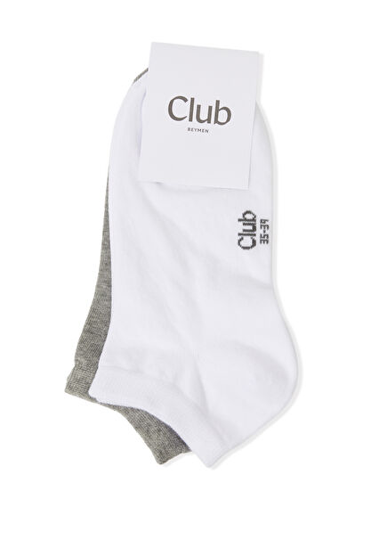 Beyaz Gri Kadın 2li Patik Çorap Seti