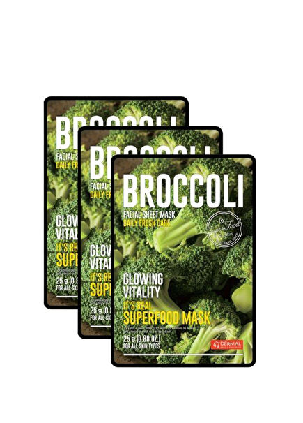 Broccoli Facial Sheet Mask Revitalizing & Radiant Broccoli Mask Set of 3 25 gr