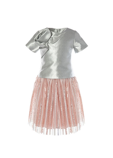Işıltılı Kısa Kollu Bluz ve Pudra Fırfırlı Etek Kız Çocuk 2'li Set