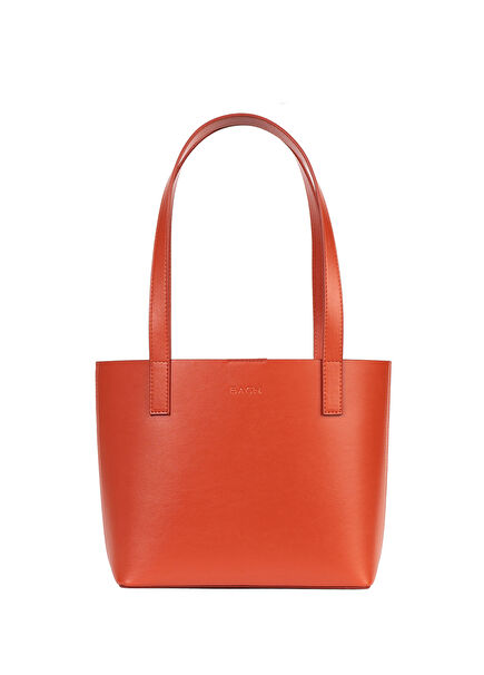 Turuncu Deri Kadın Mini Tote El Çantası