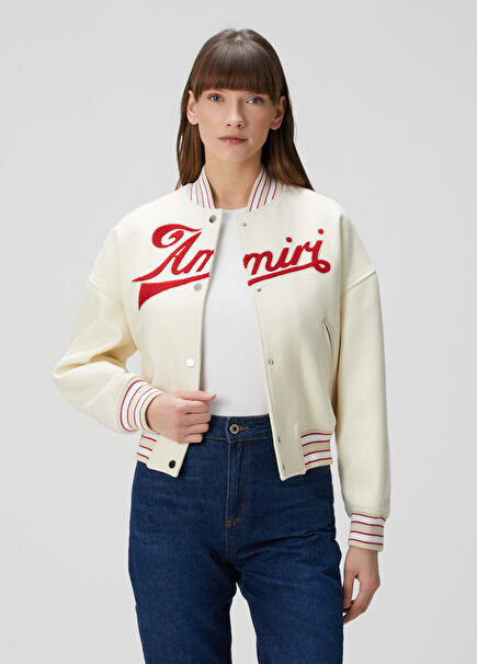 Varsity Krem Yün Bomber Ceket