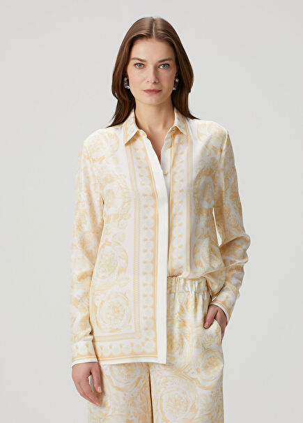 White Gold Patterned Silk Shirt