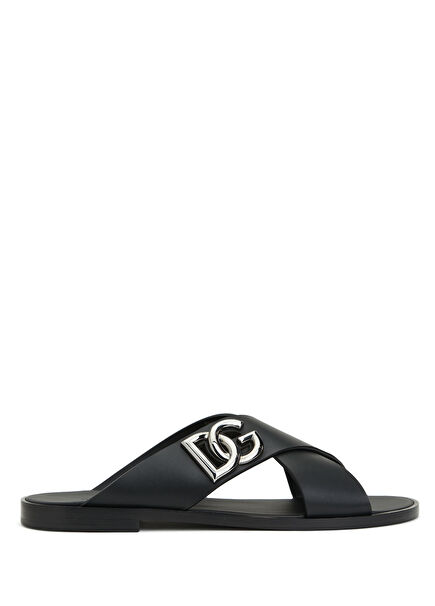 Men's Leather Sandals With Black Logo