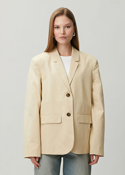 Krem Çizgili Blazer
