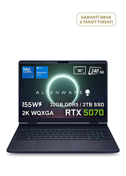 Alienware 16X Aurora Intel Core Ultra 9-275HX 32GB Ram DDR5 2TB RTX5070 8GB 16" 2K WQXGA 240Hz WVA Windows 11 Home Gaming Laptop AC16251-CU932157Wv1