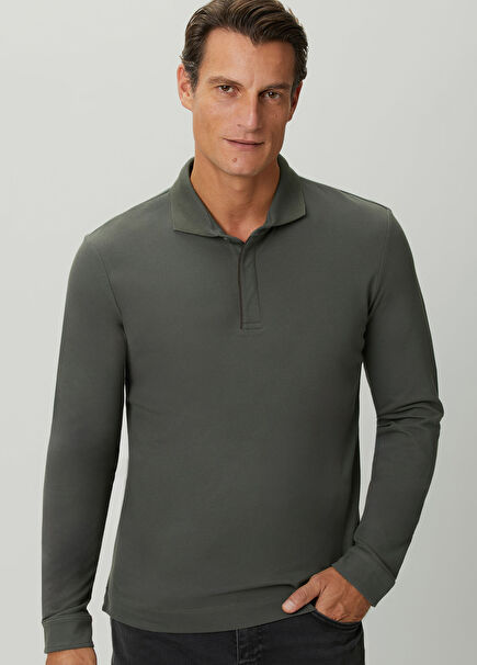 Green Long Sleeve Pique Shirt