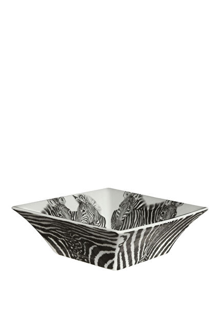 Wild Spirit Zebra Desenli Beyaz Fine Bone Porselen Kare Kase 15,5 cm