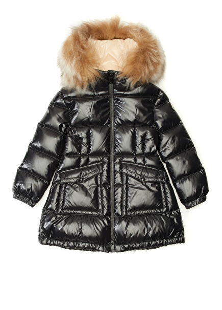 Siyah Kapüşonlu Kız Çocuk Parka