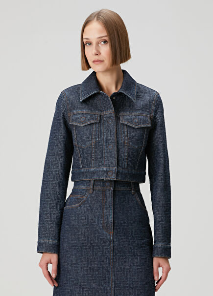 Lacivert Crop Denim Ceket