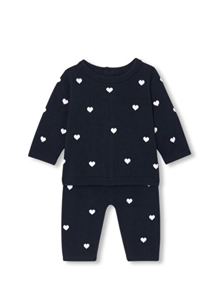 Lacivert Kalp Motfili Kız Bebek 2'li Set