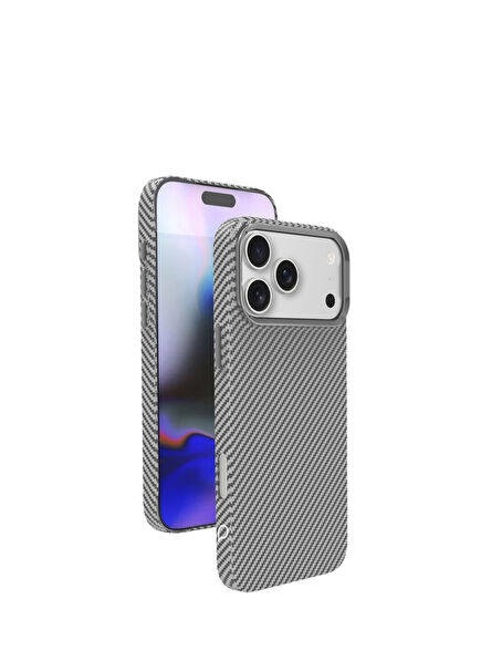 Kevlar Serisi iPhone 17 Gri Karbon Magsafe Uyumlu Telefon Kılıfı