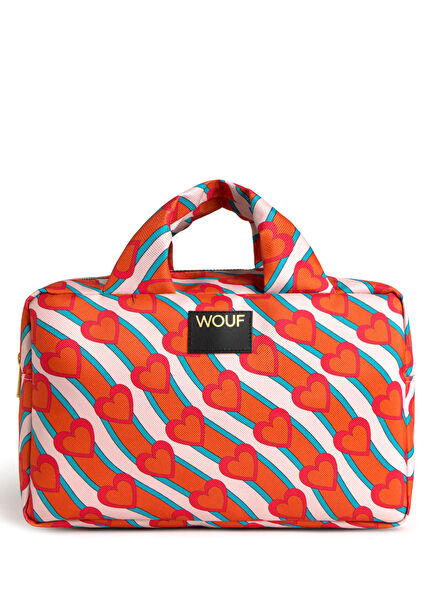 Heartbeat Renkli Baskılı Kadın Makyaj Çantası 29 x 18 cm