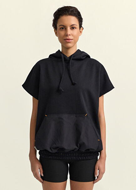 Black High Neck Hooded Sweatshirt