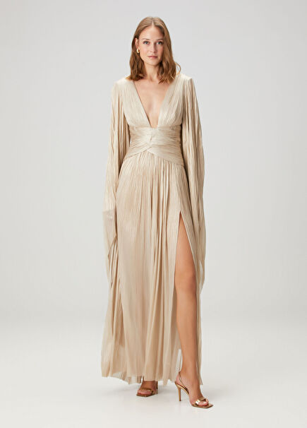 Aylin Silver Maxi Silk Evening Dress