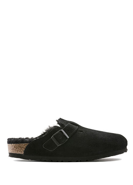 Boston Fell Siyah Shearlingli Kadın Süet Terlik