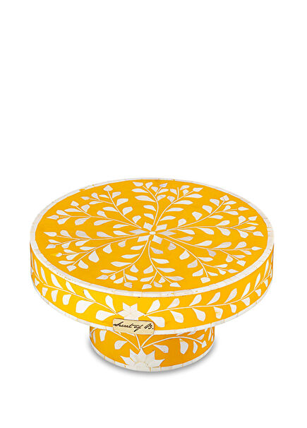 Çiçek Desenli Sarı Sedef Kakmalı Pasta Standı