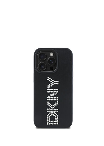 Rhinestones iPhone 16 Pro Max Metalik Taşlı PU Deri Telefon Kılıfı