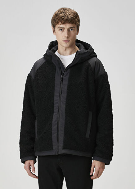 Alberni Siyah Kapüşonlu Çift Taraflı Yün Mont