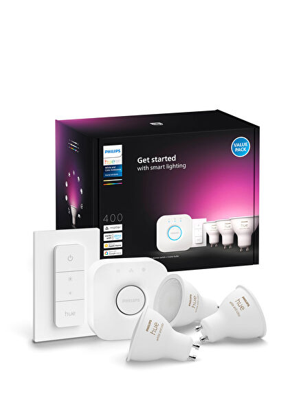 HueWCA 4.2W GU10 Color Spot Smart Light Bulb 3-Pack Starter Set (Controlled)