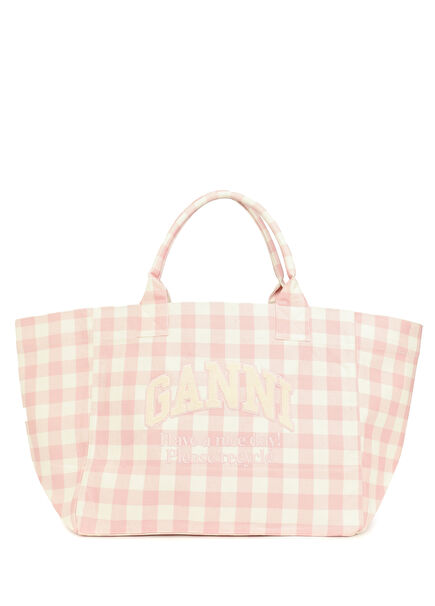 White Pink Patterned Women's Shopping Bag
