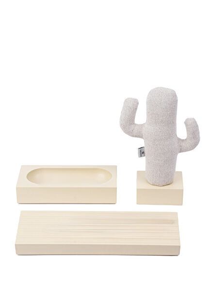 Woody Cream Beige Cactus 3-Seat Desktop Organizer