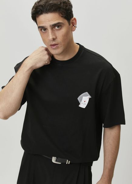 Feeling Lucky Black Card Printed T-Shirt
