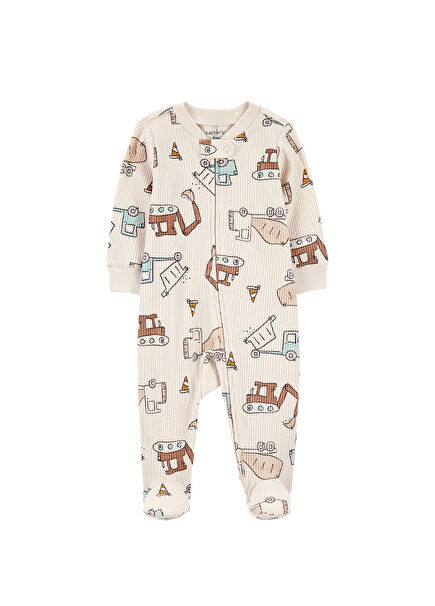 Ecru Printed Zipper Baby Boy Sleeping Bag