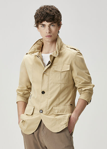 Bej Kapüşonlu Kaban