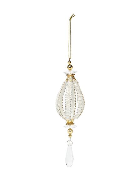 Beyaz Boncuk Detaylı Yılbaşı Süsü